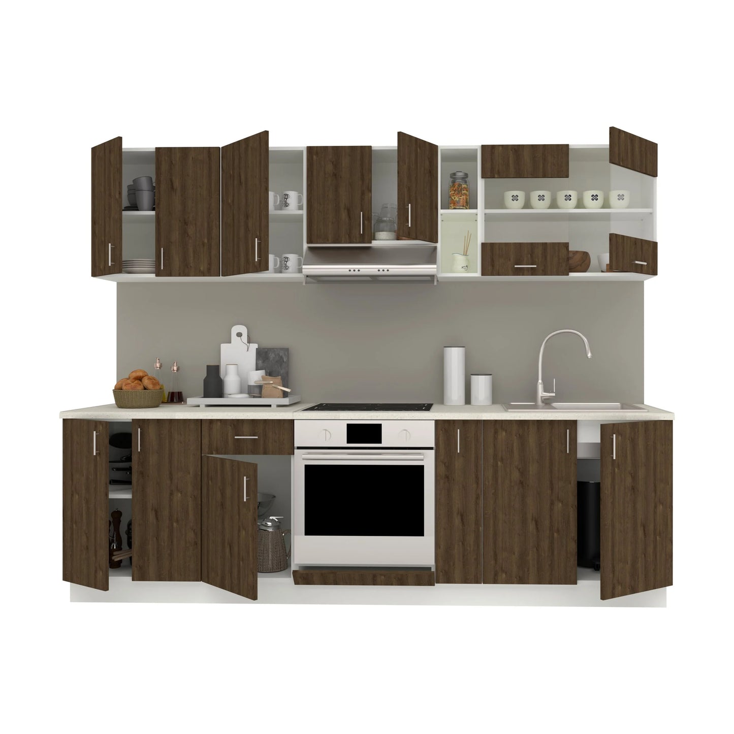 Set Bucatarie haaus Karo V19, Stejar Bronz/Alb, Blat Thermo 28 mm, L 260 cm