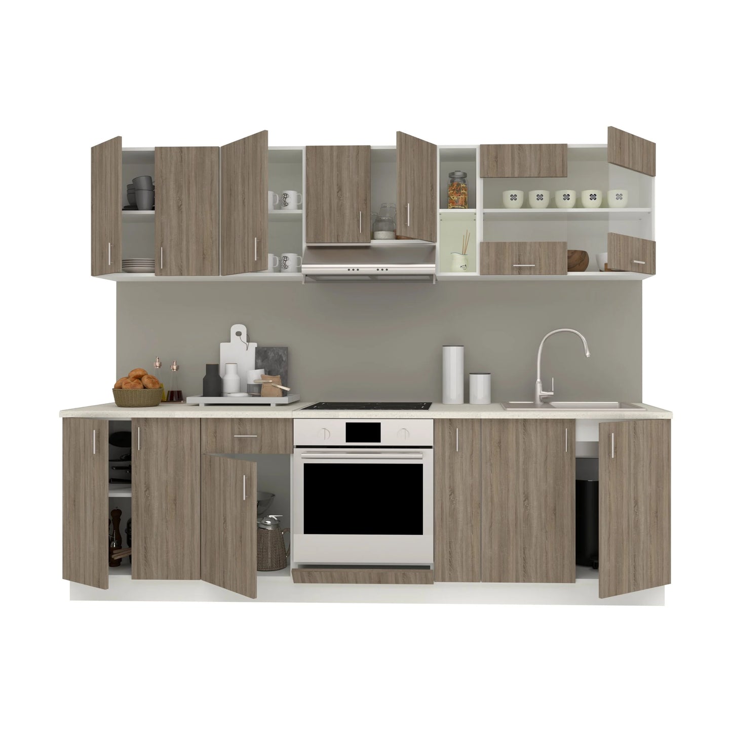 Set Bucatarie haaus Karo V19, Stejar Sonoma Inchis/Alb, Blat Thermo 28 mm, L 260 cm