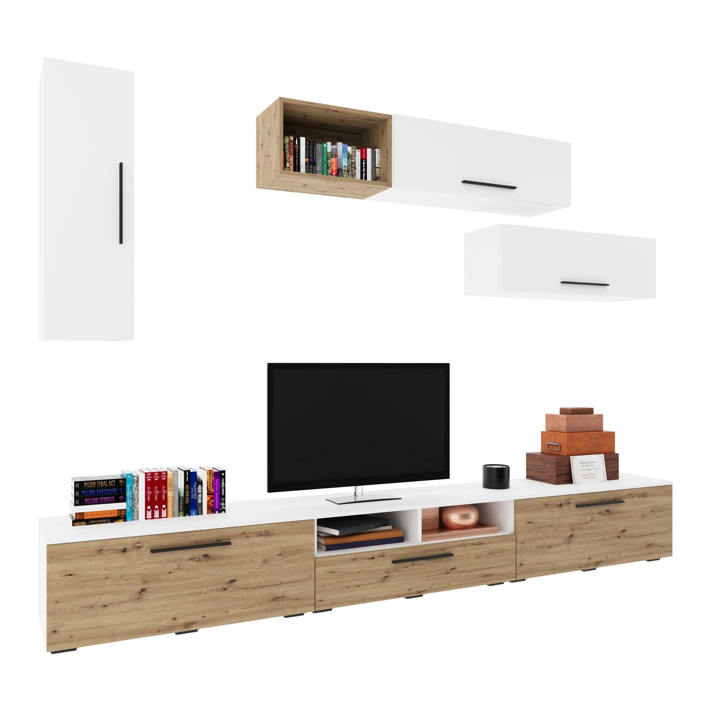 Living Kos haaus V19, Alb/Stejar Artisan, L 285 cm