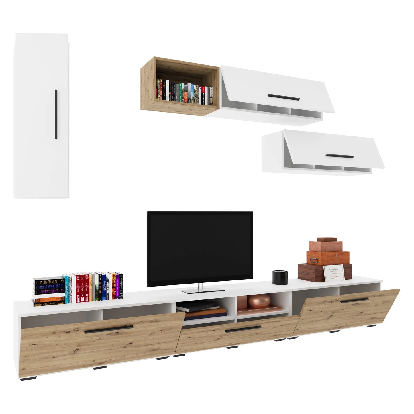 Living Kos haaus V19, Alb/Stejar Artisan, L 285 cm