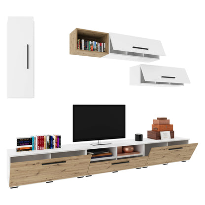 Living Kos haaus V19, Alb/Stejar Artisan, L 285 cm
