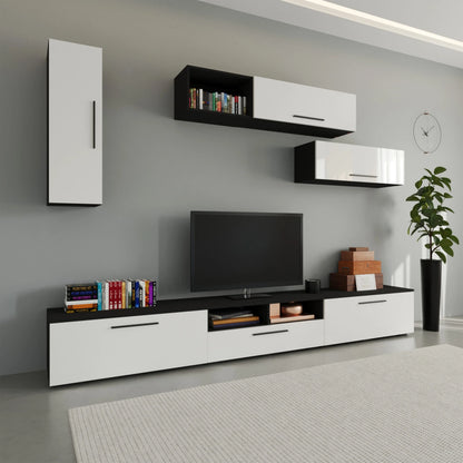 Living Kos haaus V19, Negru/Alb Lucios, MDF, L 285 cm