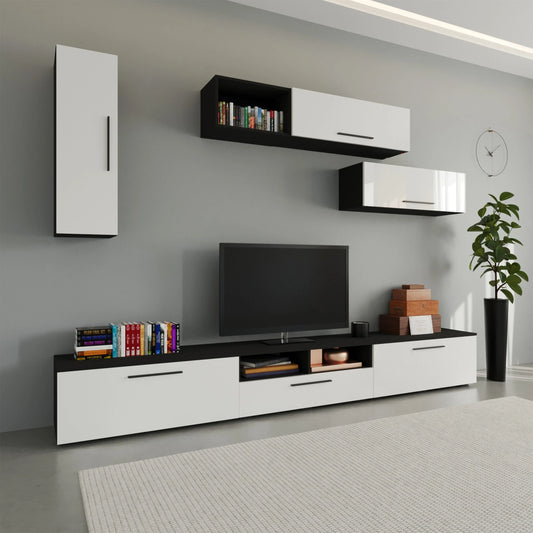 Living Kos haaus V19, Negru/Alb Lucios, MDF, L 285 cm