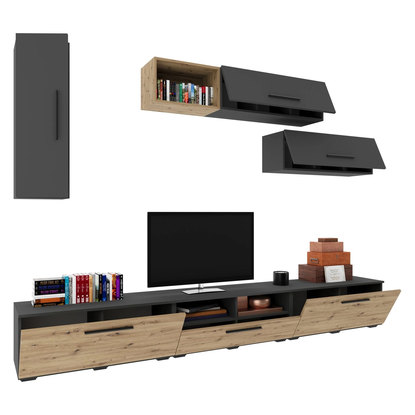 Living Kos haaus V19, Antracit/Stejar Artisan, L 285 cm