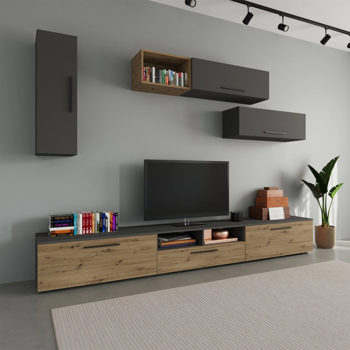 Living Kos haaus V19, Antracit/Stejar Artisan, L 285 cm