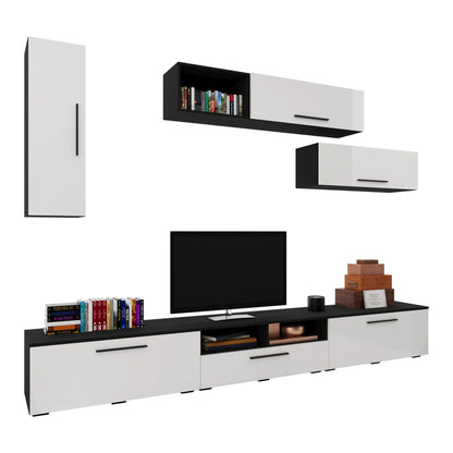 Living Kos haaus V19, Negru/Alb Lucios, MDF, L 285 cm