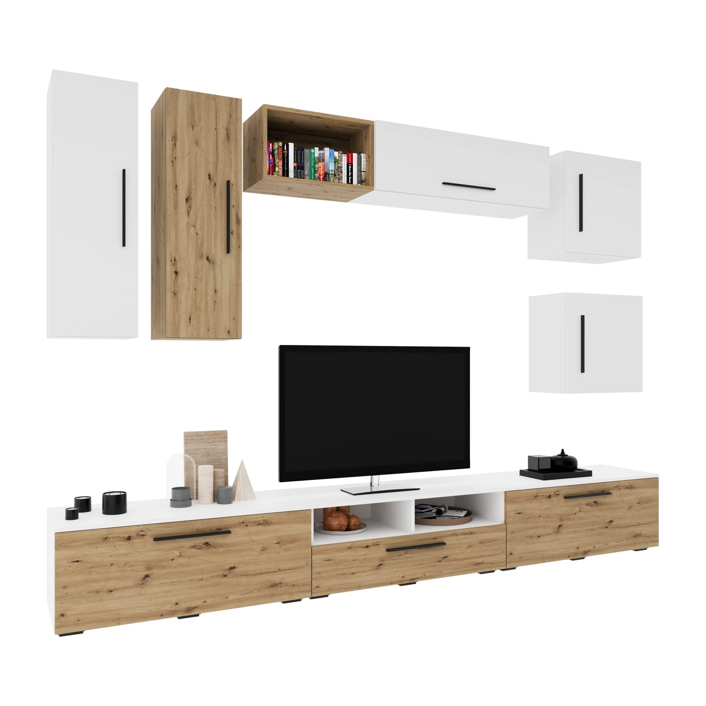 Living Kos haaus V1, Alb/Stejar Artisan, L 285 cm