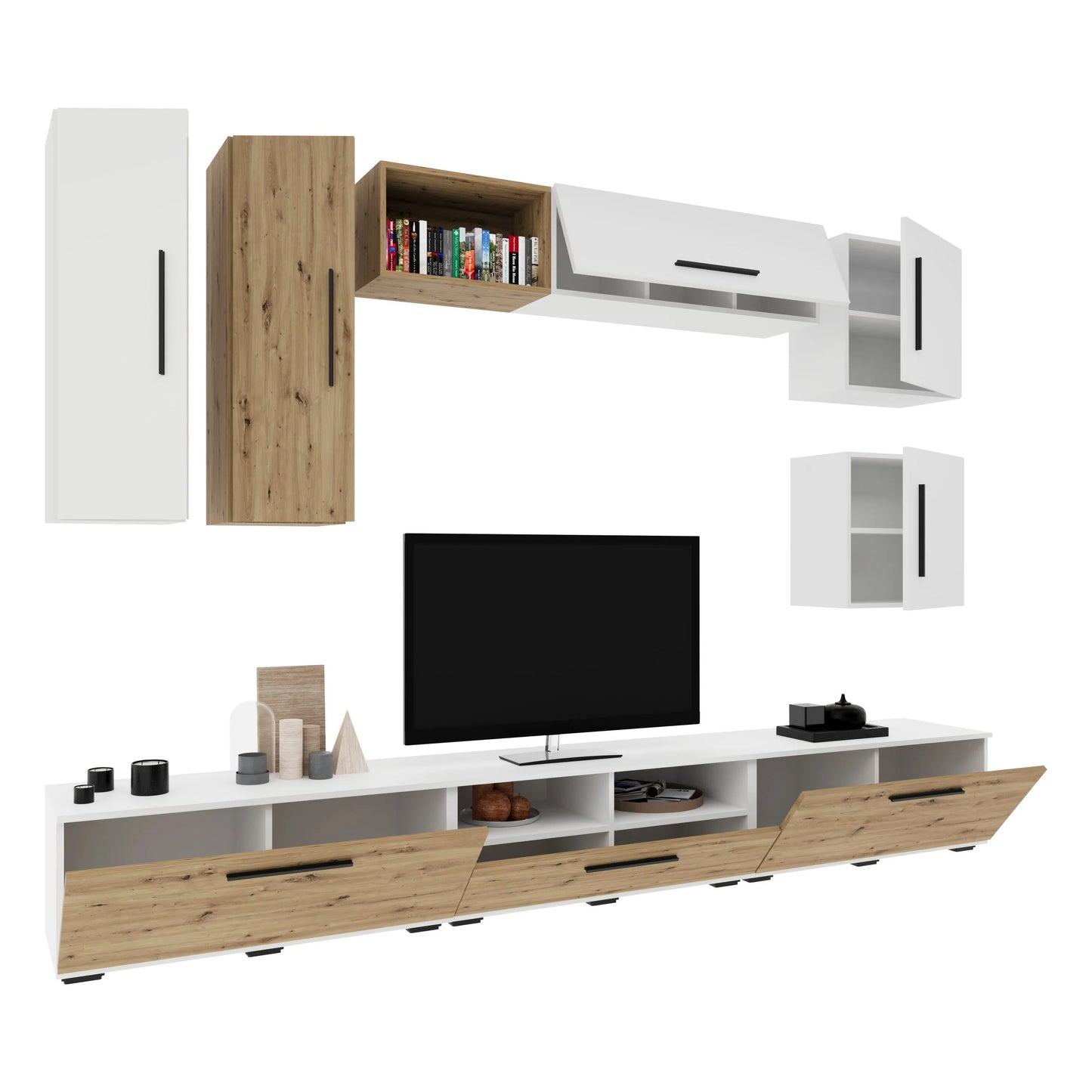Living Kos haaus V1, Alb/Stejar Artisan, L 285 cm
