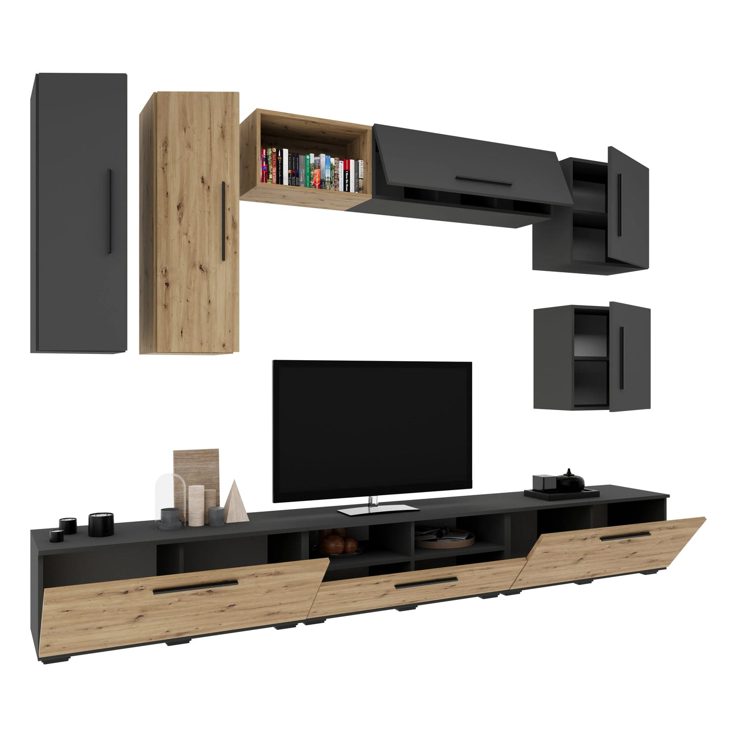 Living Kos haaus V1, Antracit/Stejar Artisan, L 285 cm