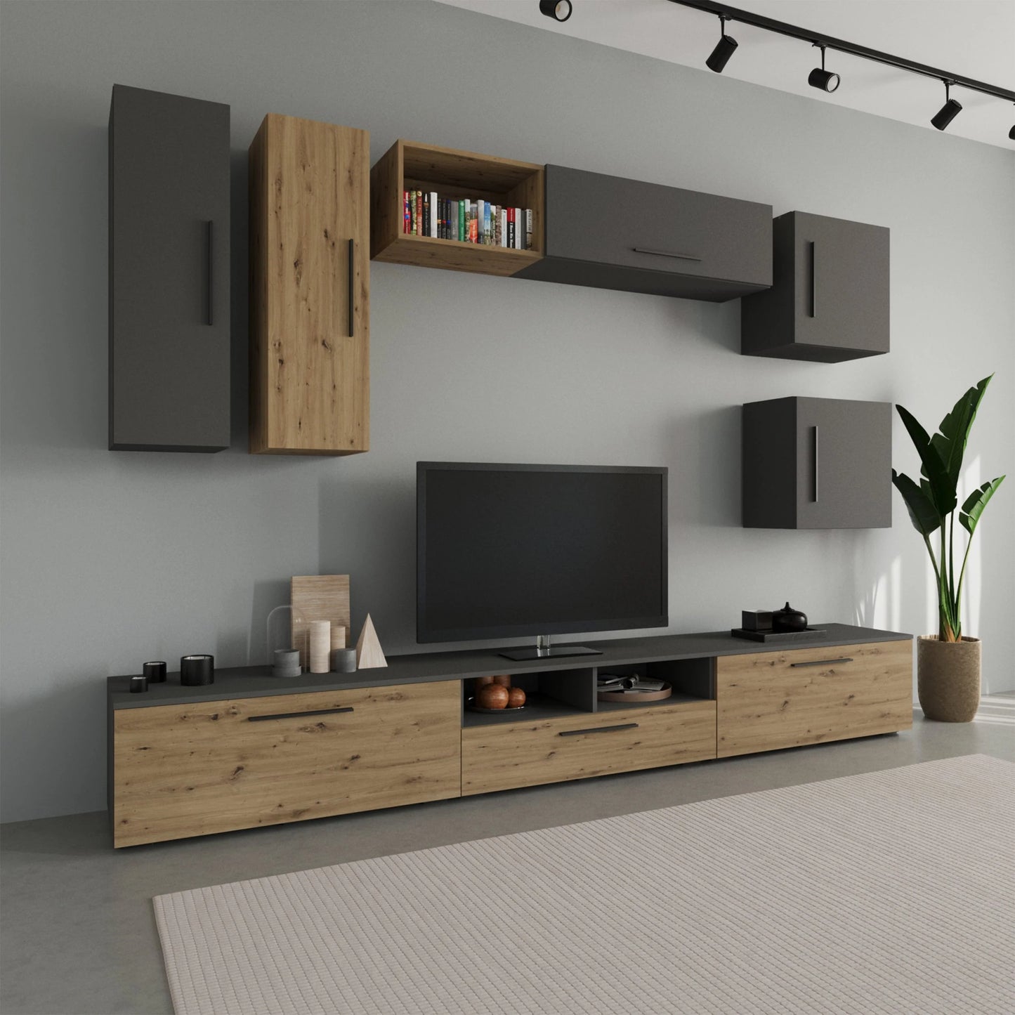 Living Kos haaus V1, Antracit/Stejar Artisan, L 285 cm