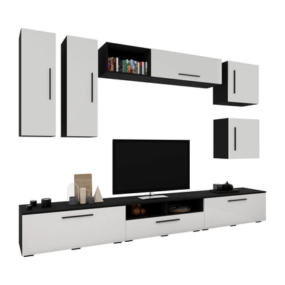 Living Kos haaus V1, Negru/Alb Lucios, MDF, L 285 cm