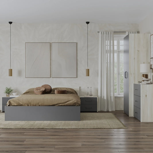 Set dormitor haaus Malmo V2, Pat 200 x 160 cm, Stejar Alb/Antracit