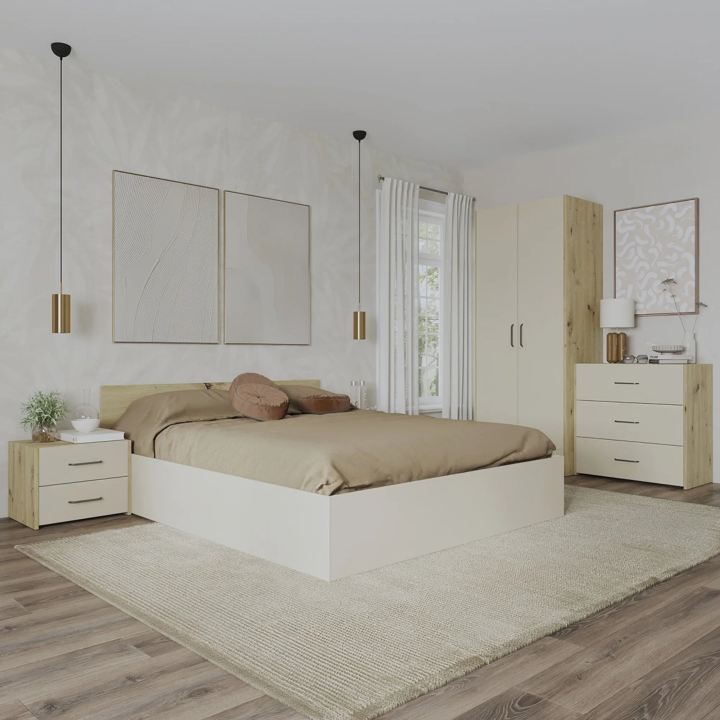 Set dormitor haaus Malmo V2, Pat 200 x 160 cm, Stejar Artisan/Argila