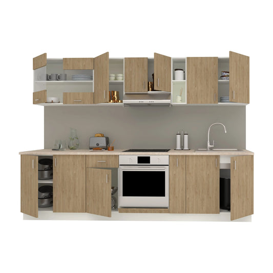 Set Bucatarie haaus Karo V21, Lemn Natural/Alb, Blat Thermo 28 mm, L 280 cm