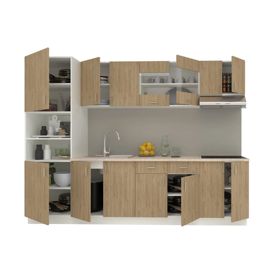 Set Bucatarie haaus Karo V23, Lemn Natural/Alb, Blat Thermo 28 mm, L 280 cm