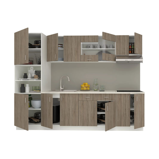 Set Bucatarie haaus Karo V23, Stejar Sonoma Inchis/Alb, Blat Thermo 28 mm, L 280 cm