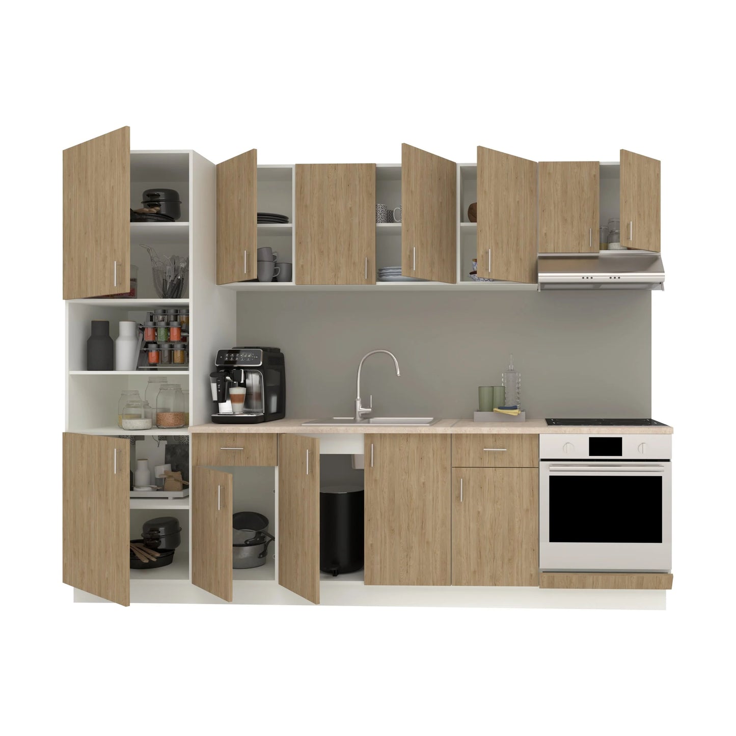 Set Bucatarie haaus Karo V24, Lemn Natural/Alb, Blat Thermo 28 mm, L 280 cm