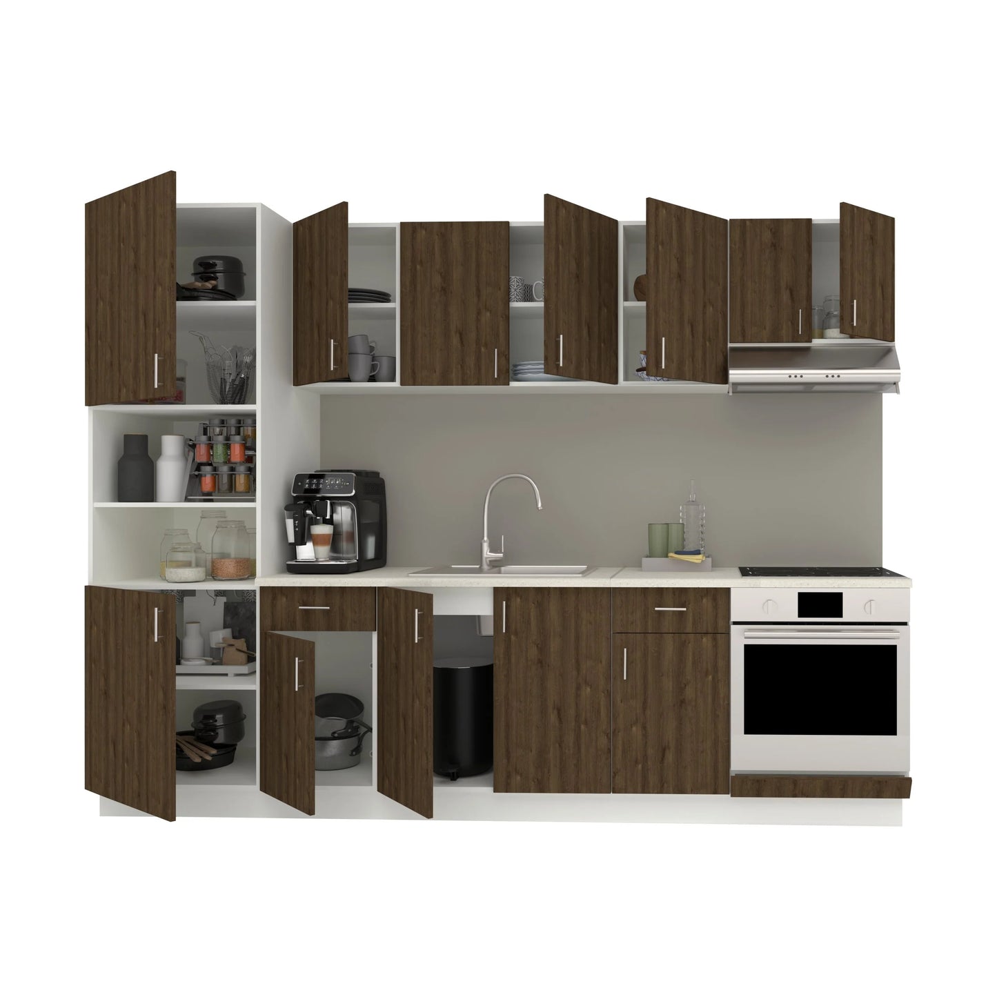 Set Bucatarie haaus Karo V24, Stejar Bronz/Alb, Blat Thermo 28 mm, L 280 cm