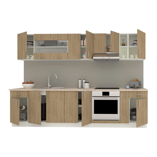 Set Bucatarie haaus Karo V25, Lemn Natural/Alb, Blat Thermo 28 mm, L 300 cm