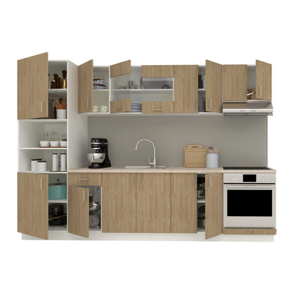 Set Bucatarie haaus Karo V27, Lemn Natural/Alb, Blat Thermo 28 mm, L 300 cm