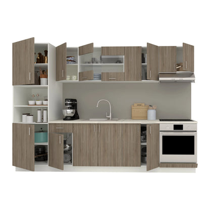 Set Bucatarie haaus Karo V27, Stejar Sonoma Inchis/Alb, Blat Thermo 28 mm, L 300 cm