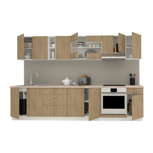 Set Bucatarie haaus Karo V28, Lemn Natural/Alb, Blat Thermo 28 mm, L 320 cm