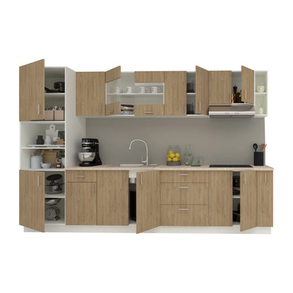 Set Bucatarie haaus Karo V29, Lemn Natural/Alb, Blat Thermo 28 mm, L 320 cm