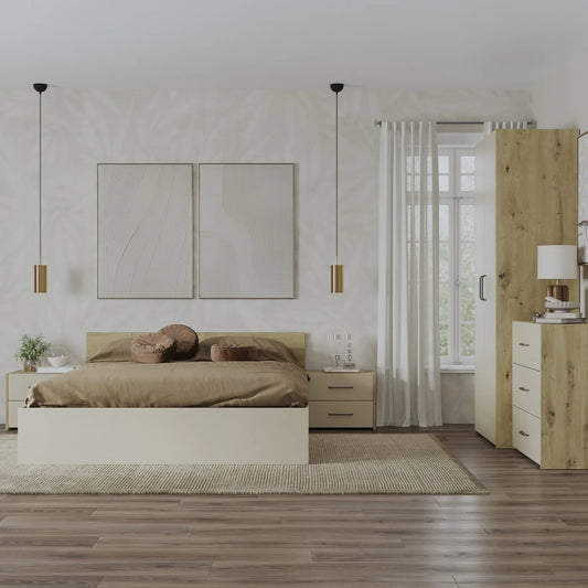Set dormitor haaus Malmo V2, Pat 200 x 140 cm, Stejar Artisan/Argila