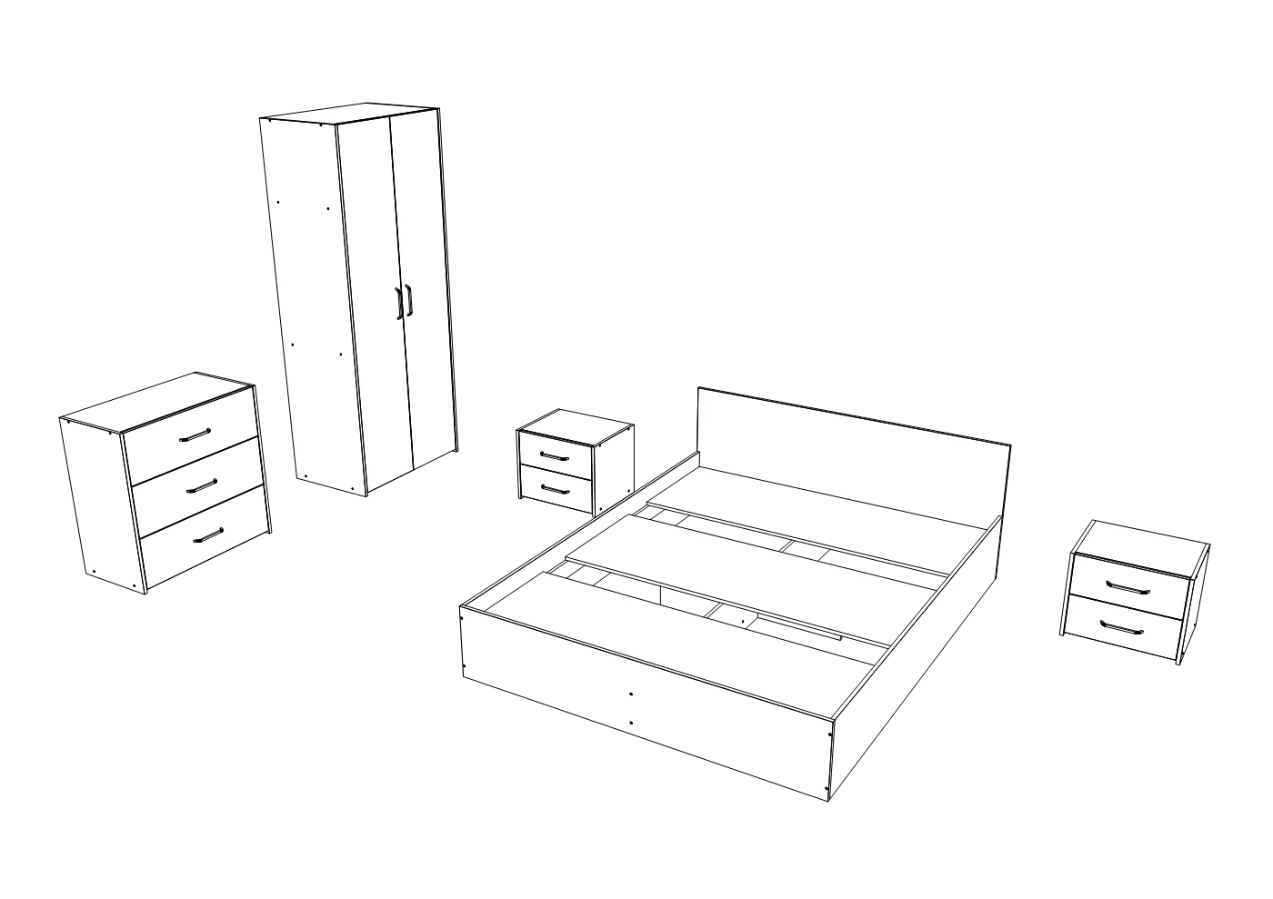 Set dormitor haaus Malmo V2, Pat 200 x 140 cm, Stejar Alb/Antracit