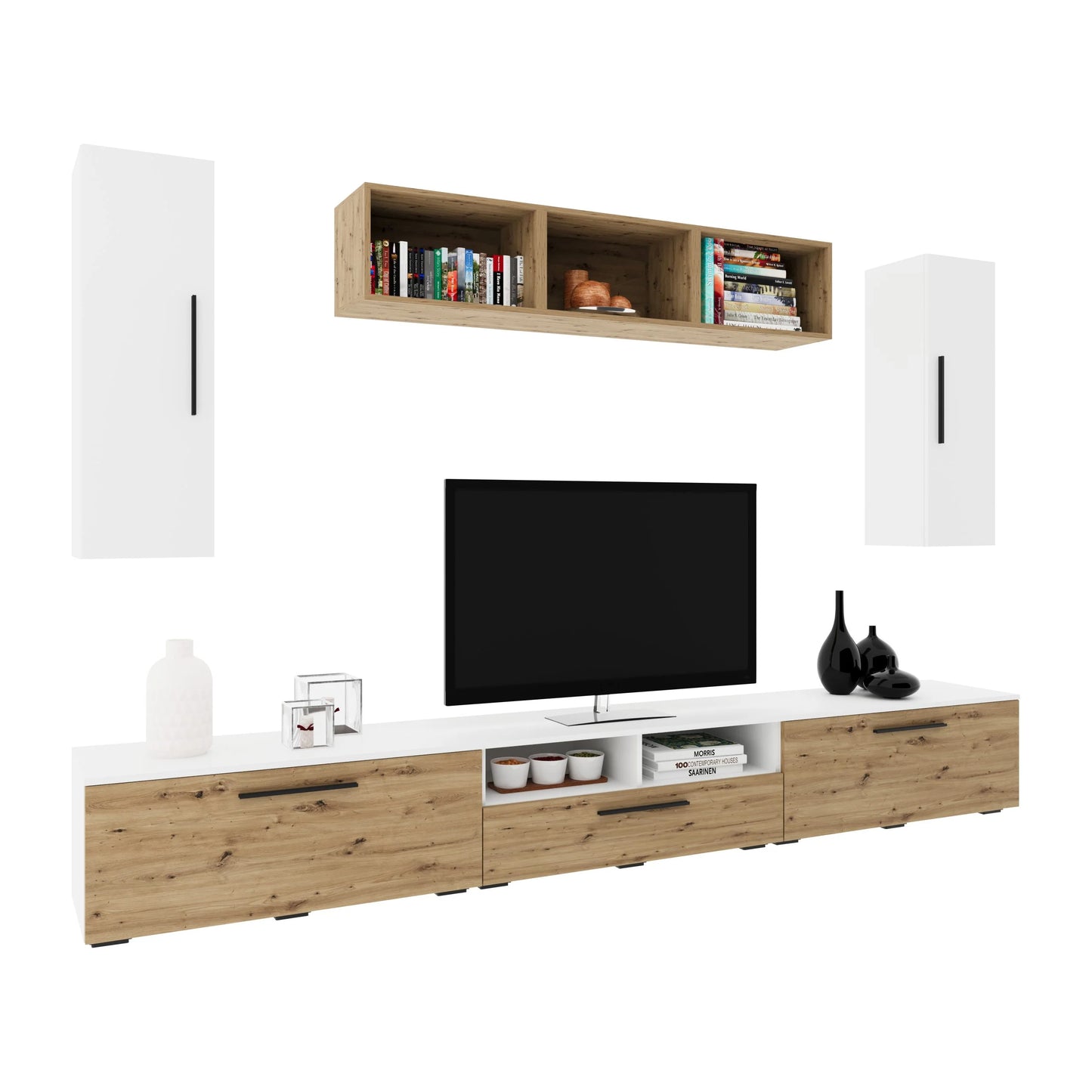 Living Kos haaus V2, Alb/Stejar Artisan, L 285 cm