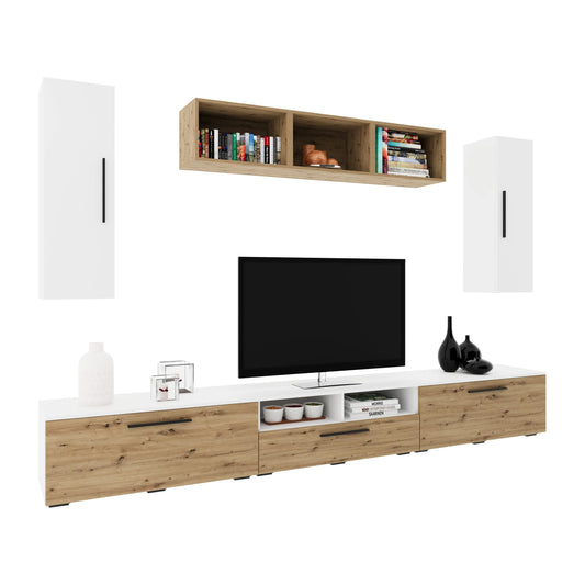 Living Kos haaus V2, Alb/Stejar Artisan, L 285 cm