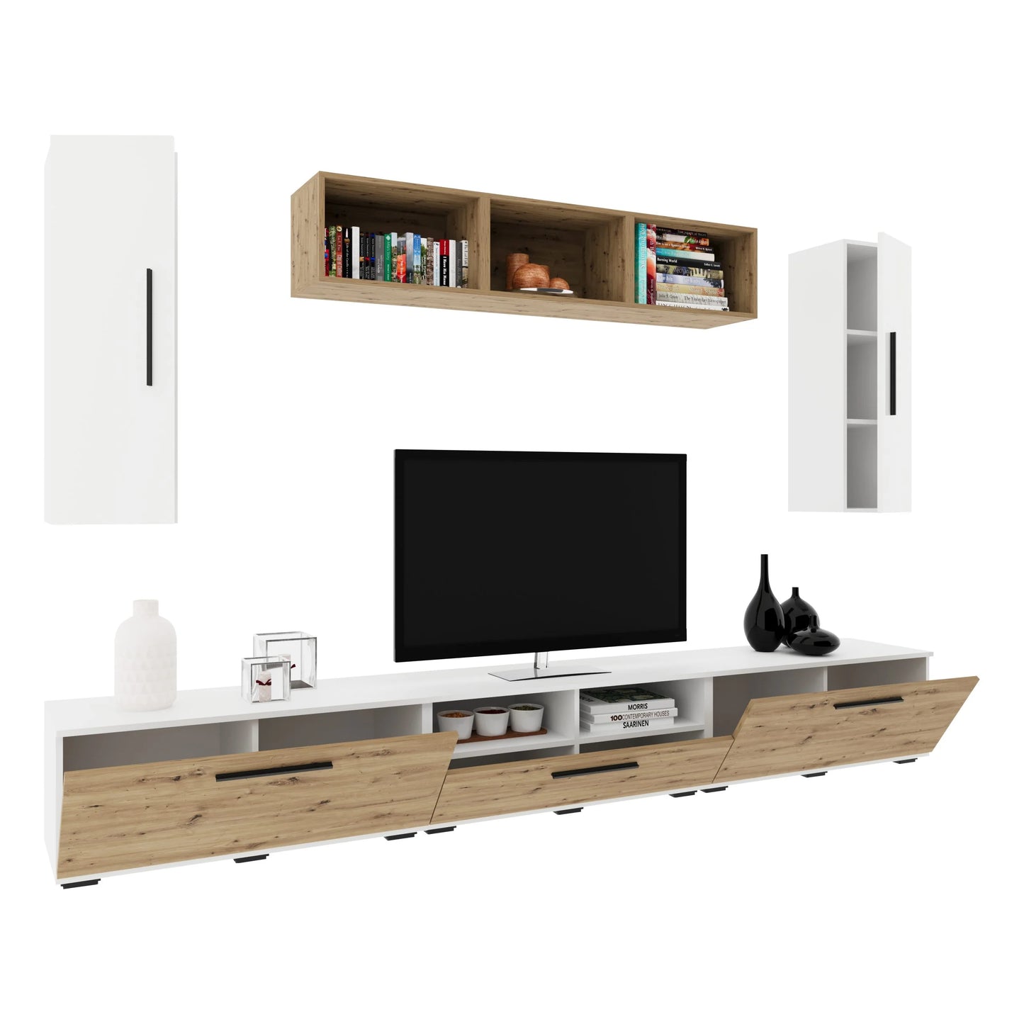 Living Kos haaus V2, Alb/Stejar Artisan, L 285 cm