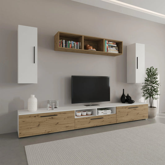Living Kos haaus V2, Alb/Stejar Artisan, L 285 cm