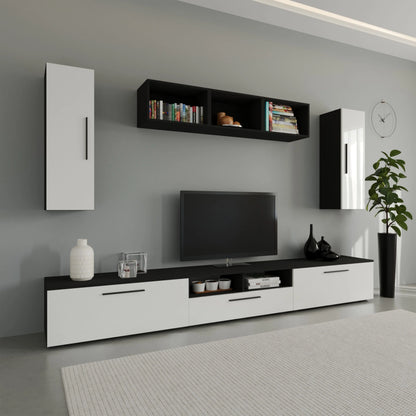 Living Kos haaus V2, Negru/Alb Lucios, MDF, L 285 cm