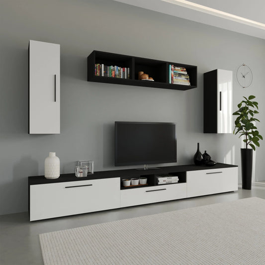 Living Kos haaus V2, Negru/Alb Lucios, MDF, L 285 cm