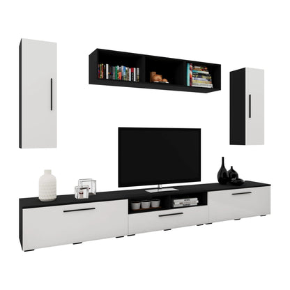 Living Kos haaus V2, Negru/Alb Lucios, MDF, L 285 cm