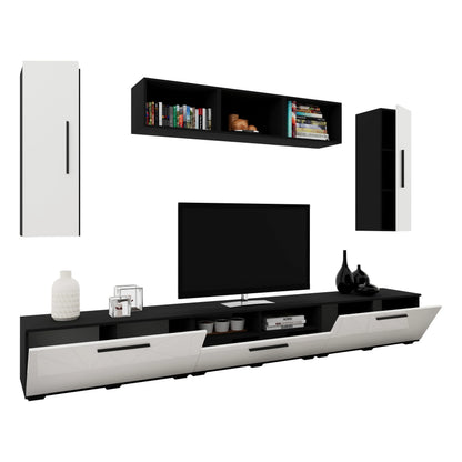 Living Kos haaus V2, Negru/Alb Lucios, MDF, L 285 cm