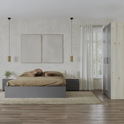 Set dormitor haaus Malmo V3, Pat 200 x 140 cm, Stejar Alb/Antracit