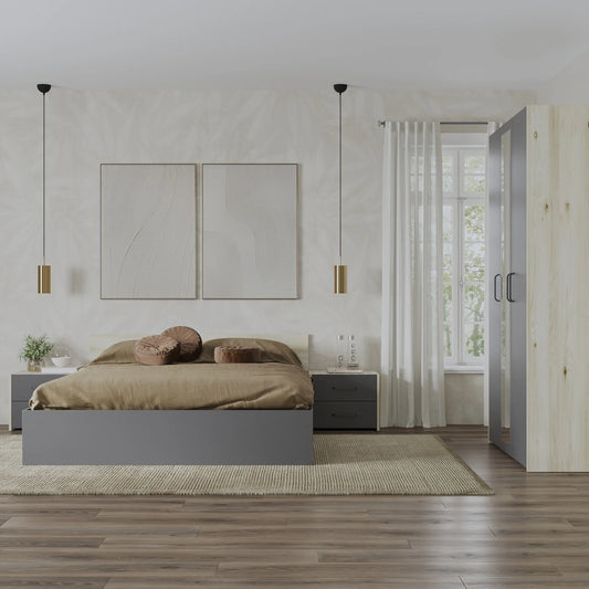 Set dormitor haaus Malmo V3, Pat 200 x 160 cm, Stejar Alb/Antracit