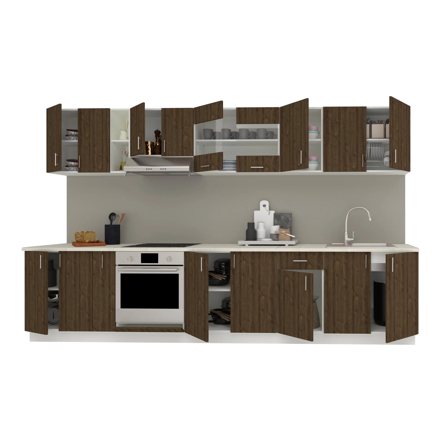 Set Bucatarie haaus Karo V32, Stejar Bronz/Alb, Blat Thermo 28 mm, L 340 cm