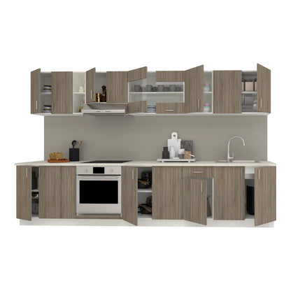 Set Bucatarie haaus Karo V32, Stejar Sonoma Inchis/Alb, Blat Thermo 28 mm, L 340 cm