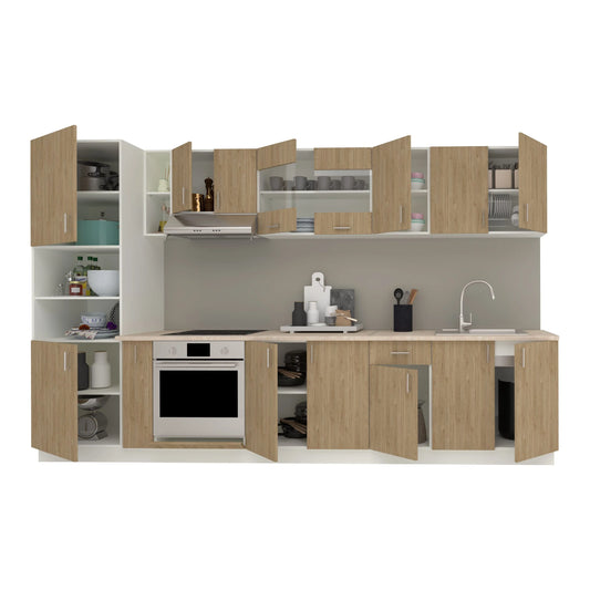 Set Bucatarie haaus Karo V33, Lemn Natural/Alb, Blat Thermo 28 mm, L 340 cm