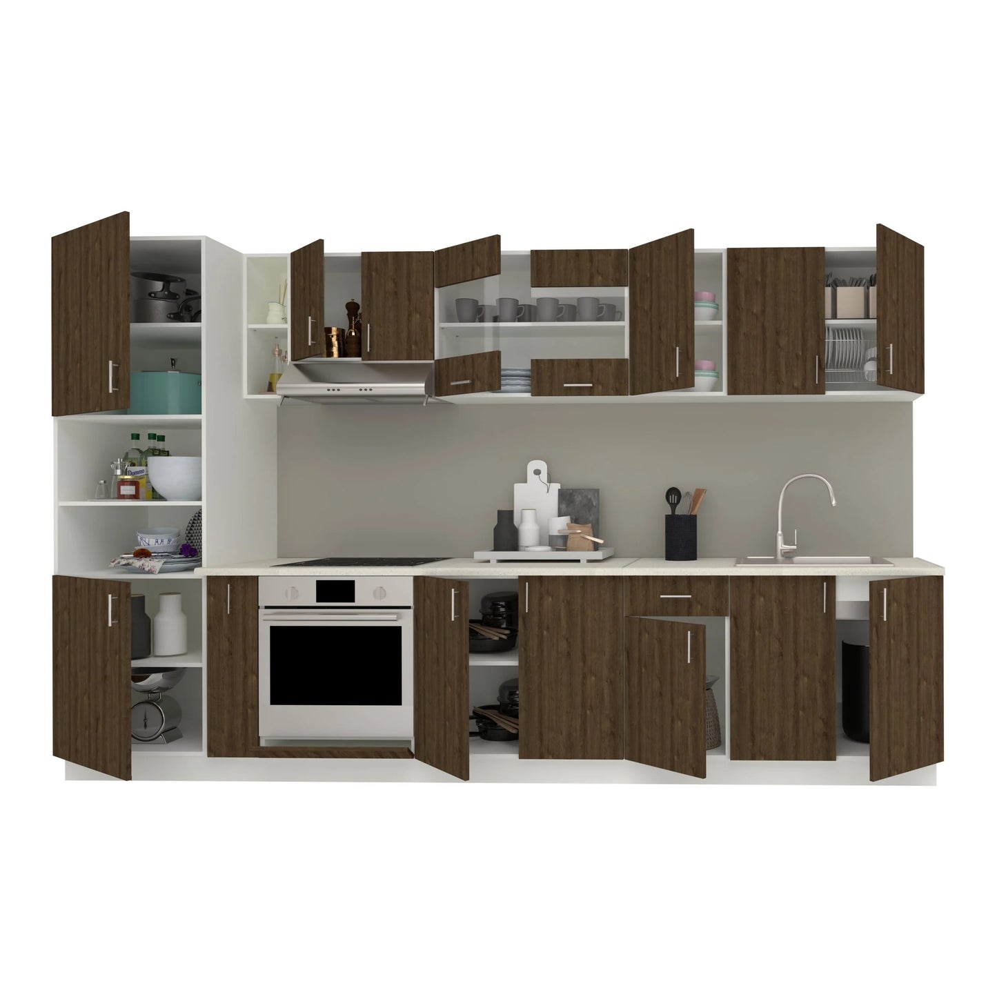Set Bucatarie haaus Karo V33, Stejar Bronz/Alb, Blat Thermo 28 mm, L 340 cm