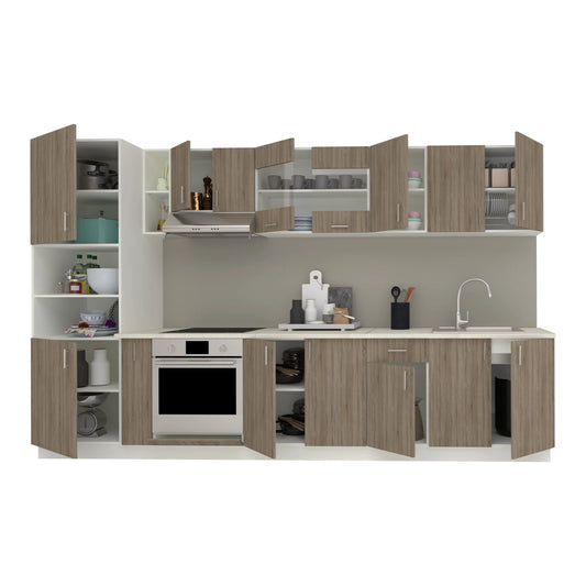 Set Bucatarie haaus Karo V33, Stejar Sonoma Inchis/Alb, Blat Thermo 28 mm, L 340 cm
