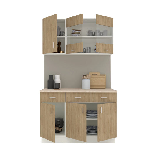 Set Bucatarie haaus Karo V3, Lemn Natural/Alb, Blat Thermo 28 mm, L 120 cm