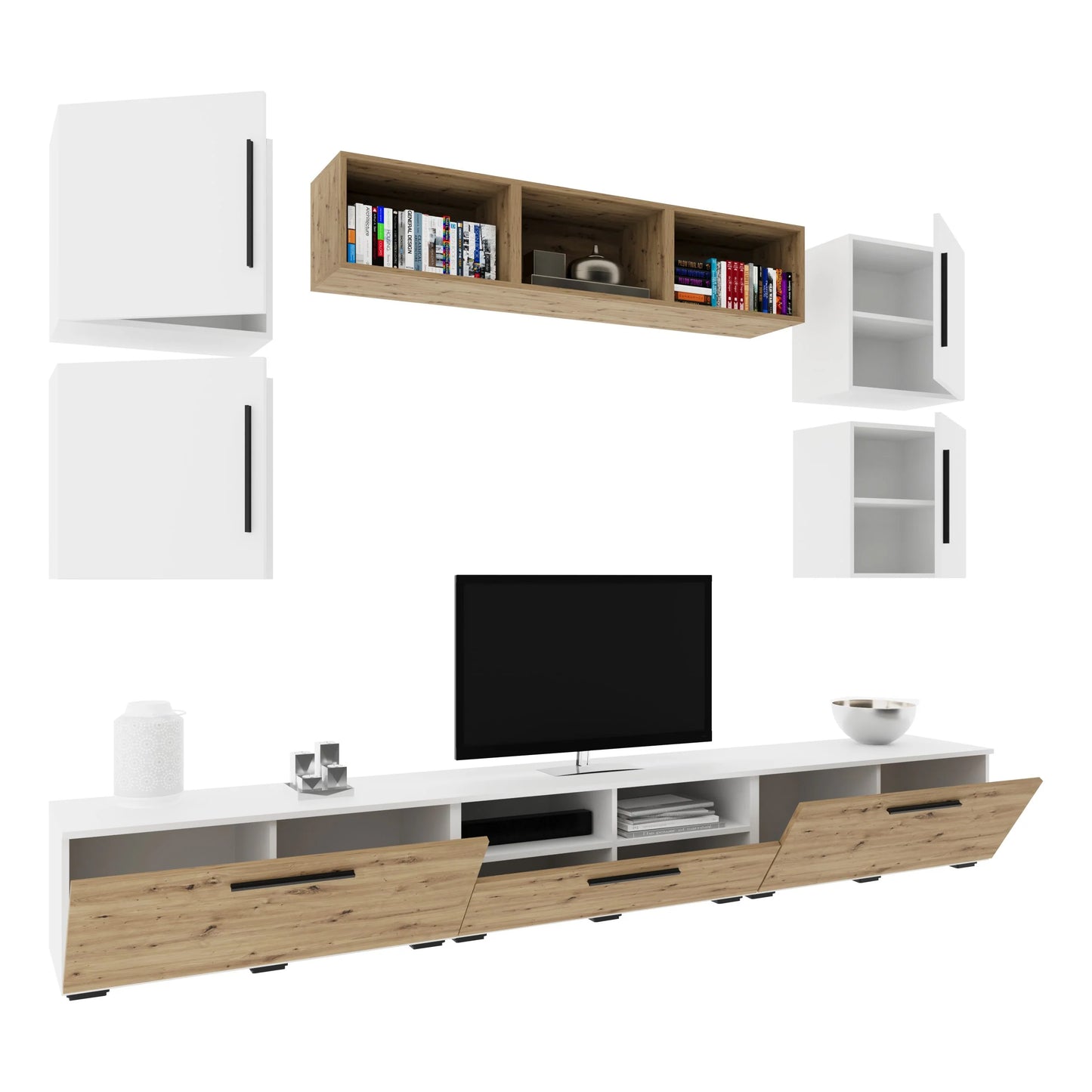 Living Kos haaus V3, Alb/Stejar Artisan, L 285 cm