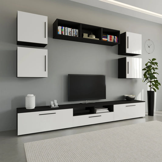 Living Kos haaus V3, Negru/Alb Lucios, MDF, L 285 cm