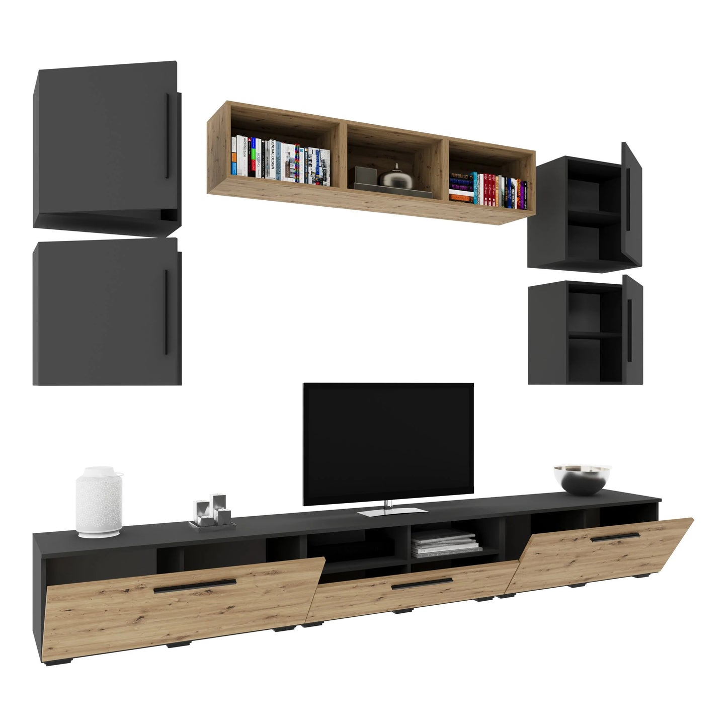 Living Kos haaus V3, Antracit/Stejar Artisan, L 285 cm