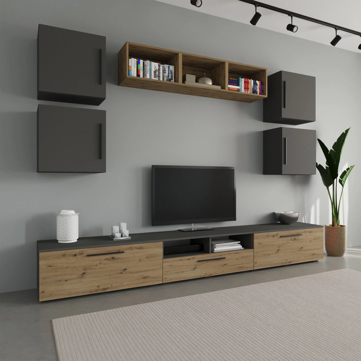 Living Kos haaus V3, Antracit/Stejar Artisan, L 285 cm