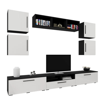 Living Kos haaus V3, Negru/Alb Lucios, MDF, L 285 cm